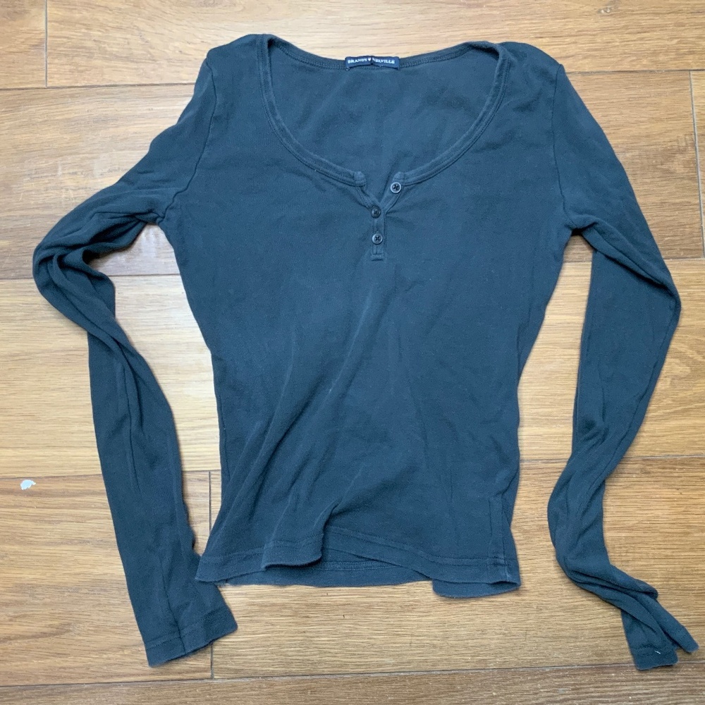 Brandy Melville Long-Sleeved Black Shirt With Buttons